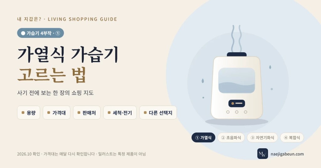 가열식 가습기 고르는 법 — 가습기 일러스트, 특정 제품 아님